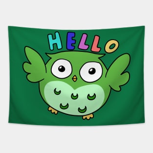 Hello Green Owl Tapestry