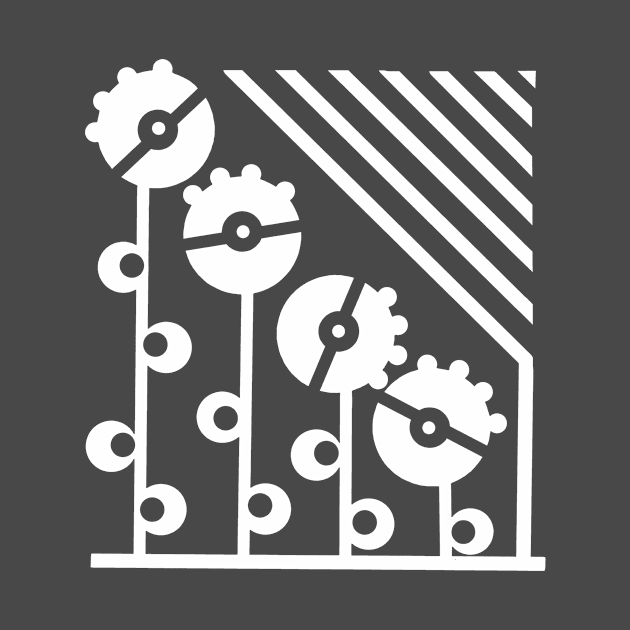 White Mechanical Flowers - Asphalt by Design Fern
