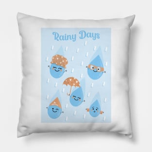 Rainy Days - Cute Rain Droplets Pillow