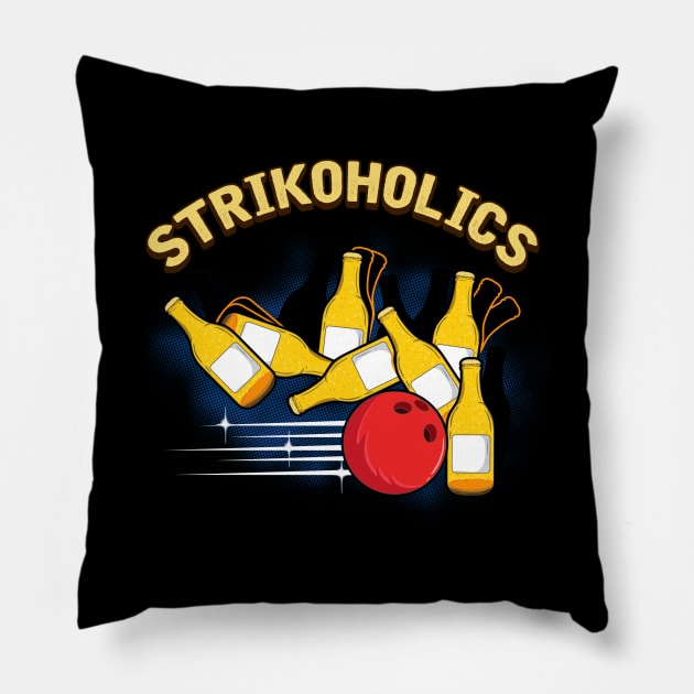 Funny Strike Expert Bowling Strikoholics Bowler Pillow by theperfectpresents