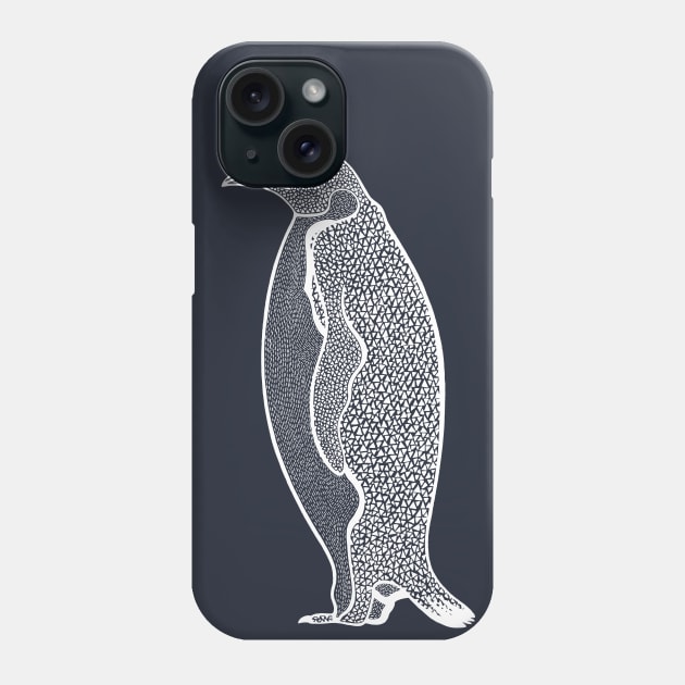 Emperor Penguin Ink Art - on dark colors Phone Case by Green Paladin
