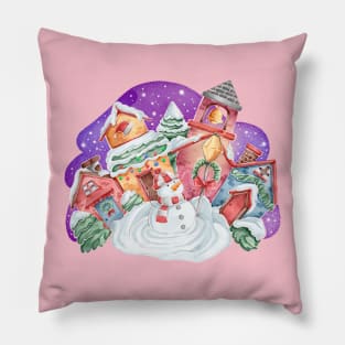 Watercolor Christmas Hand Drawn Pillow