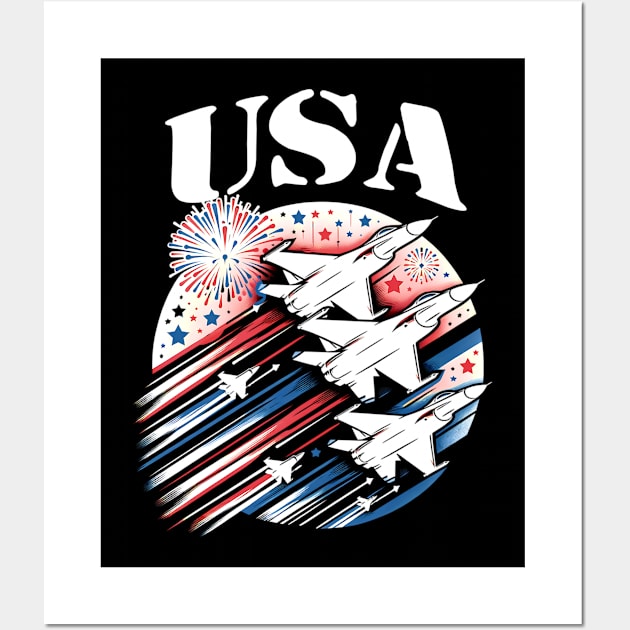 Patriotic 4th of July USA Flag Fighter Jets Planes Fireworks - 4th Of ...