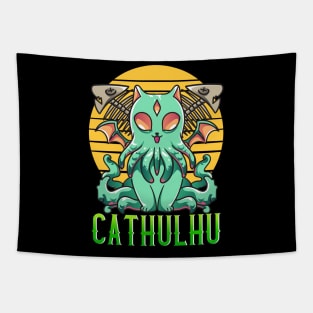 Kawaii Cathulhu Cute Cat Cthulhu Pun Kitty Kraken Tapestry