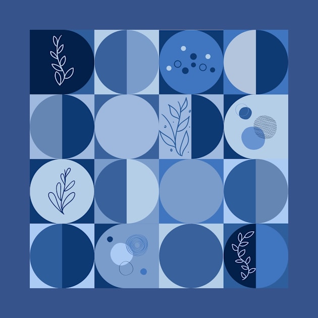 repeating geometry pattern, squares and circles, ornaments, blue color tones by Artpassion