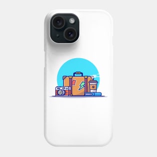 Suitcase, Camera, Book And Coffee Cartoon Vector Icon Illustration Phone Case