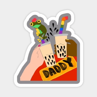 Happy Daddy and Babies with Bubble Milk Tea Magnet