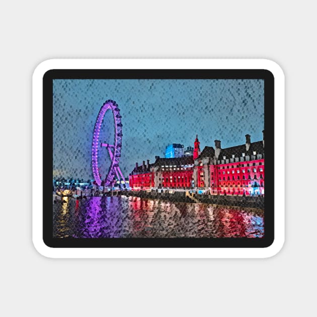 London Eye at night - painterly effect Magnet by fantastic-designs