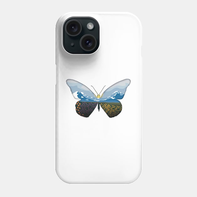 Minimalistic Paper Craft Digital Art - Mountain landscape Butterfly Phone Case by JP