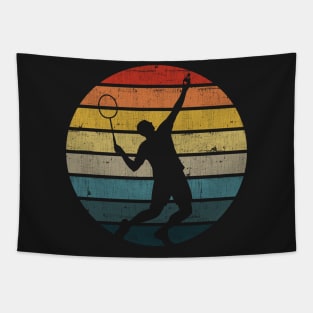 Badminton Silhouette On A Distressed Retro Sunset graphic Tapestry