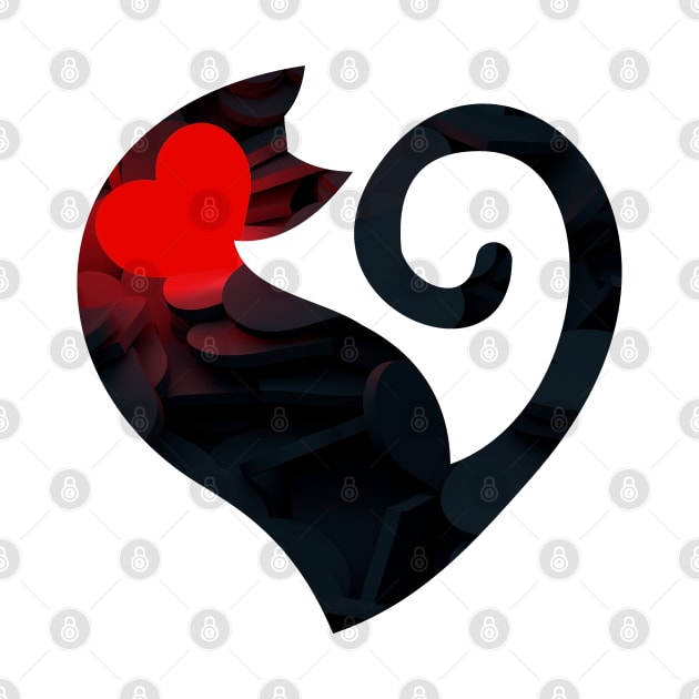 Cute Black Cat with Red Heart - Cool by Celestial Mystery