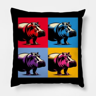 Colorful River Giant: Pop Art Hippopotamus Extravaganza Pillow