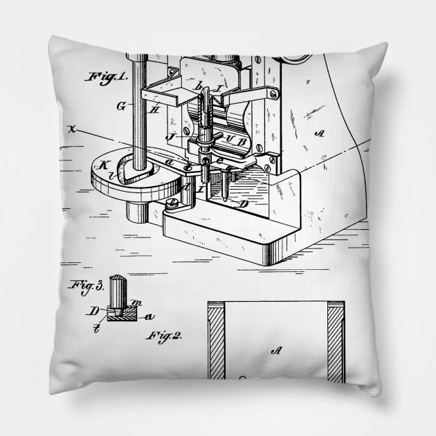 Bullet Machine Vintage Patent Hand Drawing Pillow by TheYoungDesigns