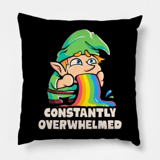 Constantly Overwhelmed - Funny Gnome Rainbow Gift Pillow