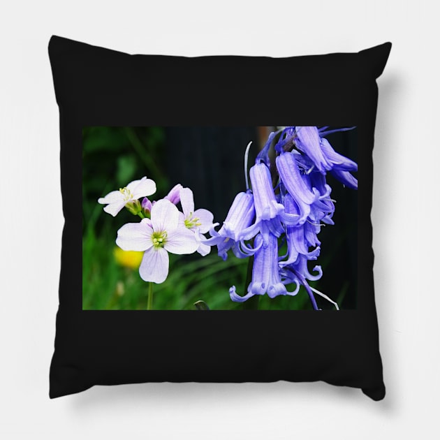 Bluebells and Cuckoo Flowers Pillow by AH64D