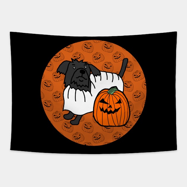 Halloween Horror Dog Orange Round Tapestry by ellenhenryart