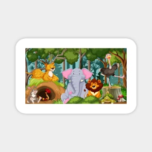 Wild animals cartoon in the forest. Magnet