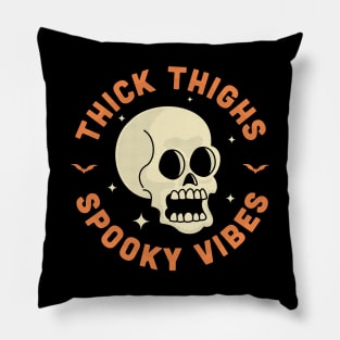 Thick Thighs Spooky Vibes Funny Halloween Skull Pillow