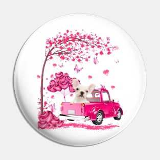 Valentine's Day Love Pickup Truck White French Bulldog Pin