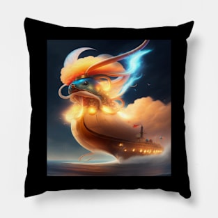 Clash of Titans: The Giant Squid's Ship Assault" Pillow