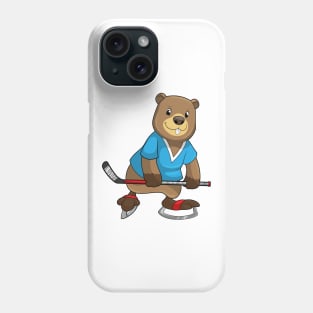 Beaver at Ice hockey with Ice hockey stick Phone Case