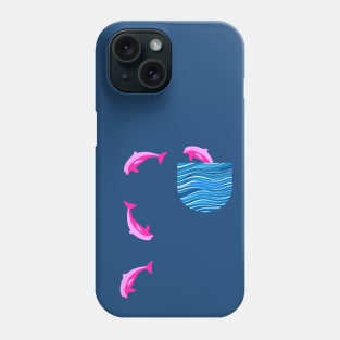 Cute pink dolphin jumping out of ocean pocket Phone Case