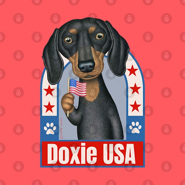 Doxie red white and blue flag America Dachshund USA love by Danny Gordon Art