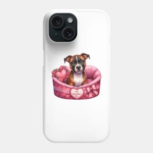 Valentine Staffordshire Bull Terrier Dog in Bed Phone Case