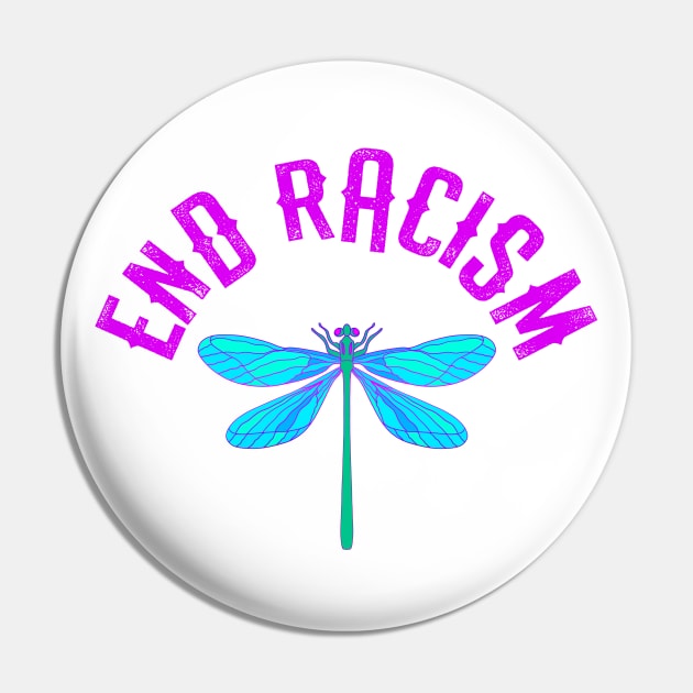 End racism. Be actively anti racist. We all bleed red. Race equality. Destroy the racism virus. End police brutality. Fight white supremacy. Anti-racist protest. Blue dragonfly insect Pin by BlaiseDesign