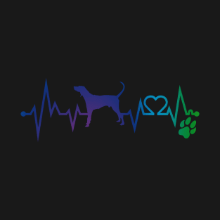 American English CoonHound Colorful Heartbeat, Heart & Dog Paw T-Shirt