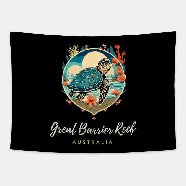 Great Barrier Reef Australia Sea Turtle Coral Reef Tapestry by TGKelly