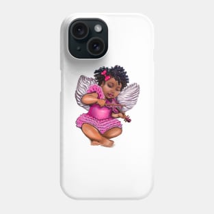Cute black African American baby in pink playing the violin - angelic Cherub angel Phone Case