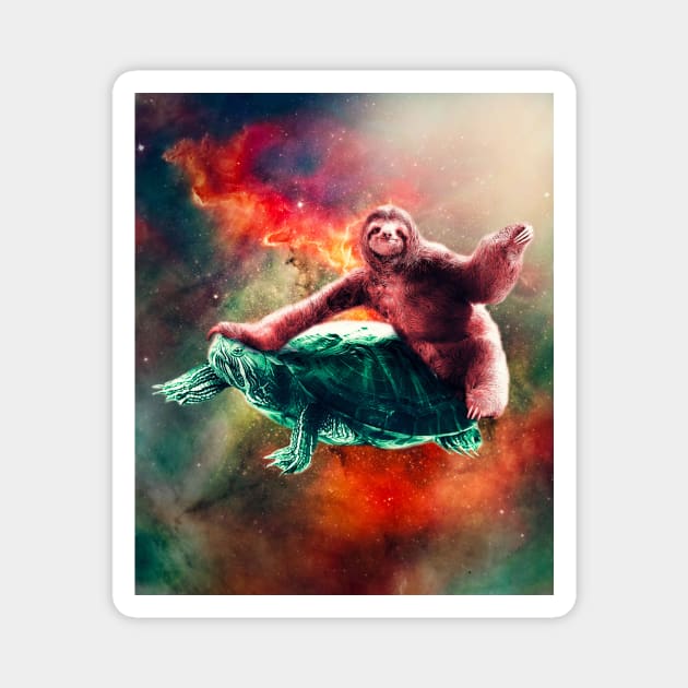 Funny Space Sloth Riding On Turtle Magnet by Random Galaxy