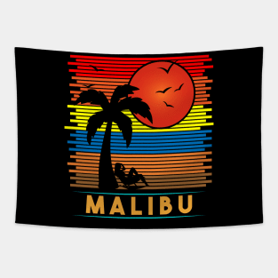 Retro Vintage Malibu Beachside Sun Silhouette Tapestry