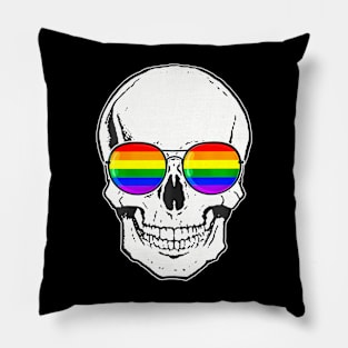 Gay Pride Lgbt Skull With Rainbow Sunglasses Pillow