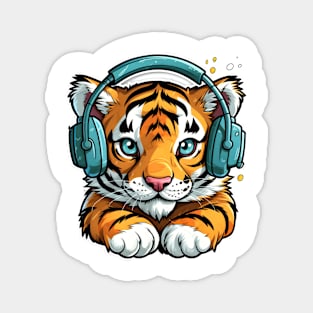 Cute Baby Tiger with Headset Magnet