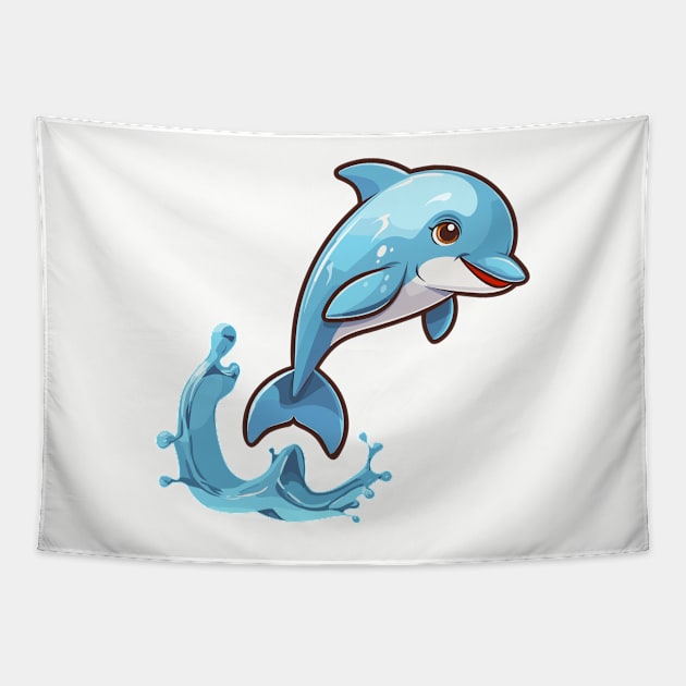 Cartoon Cute Kawaii Adorable Dolphin Tapestry by SimplyIdeas