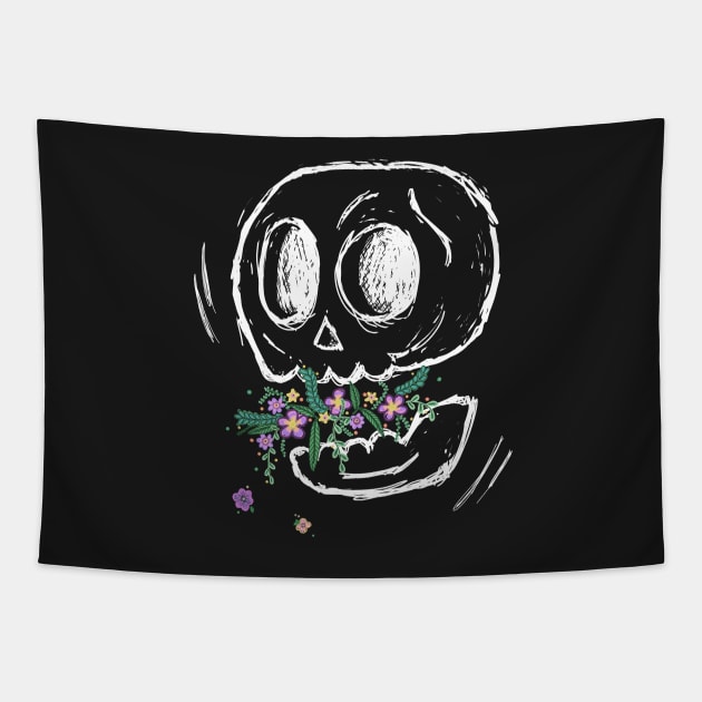 Skull with flowers Tapestry by MugDesignStore