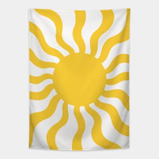 Retro Sunrays Yellow Sun Wavy Tapestry