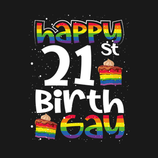 Gay Lesbian Pride Rainbow Flag LGBTQ 21st Birthday Birthgay T-Shirt