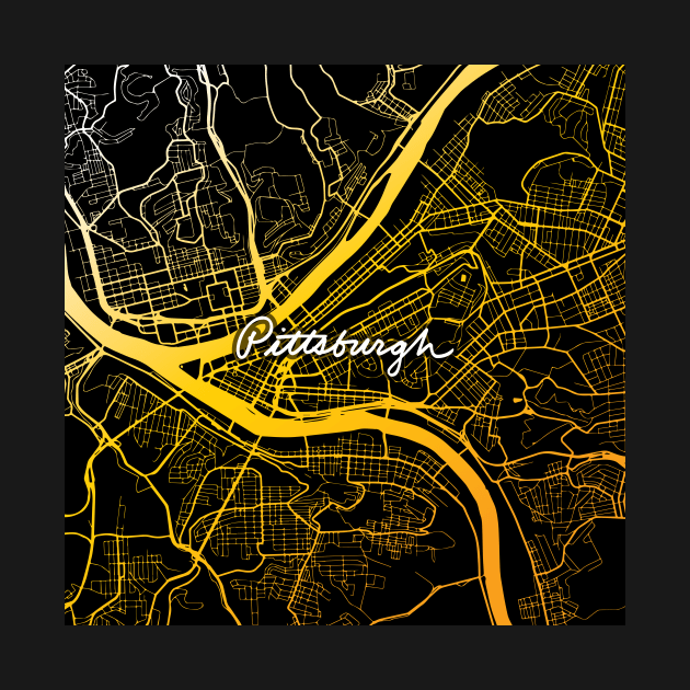 Pittsburgh Map Black and Yellow by polliadesign