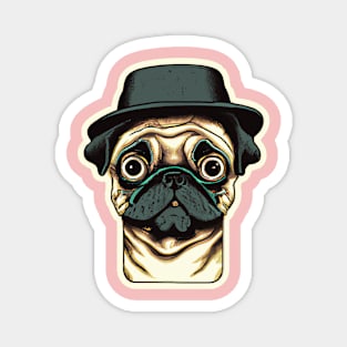 Mops mit Hut Dog Lover Retro Magnet