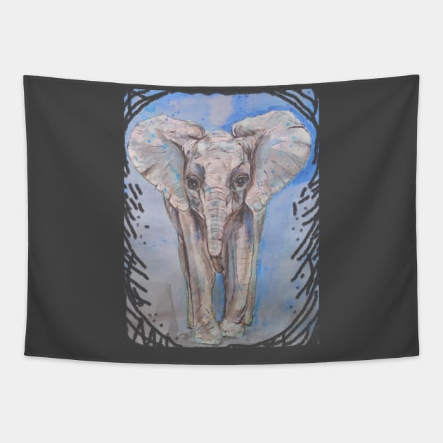 Unique Baby Elephant Watercolor Artwork Tapestry by candimoonart