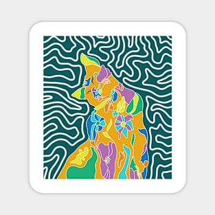 Trippy Floral Cat Design Magnet