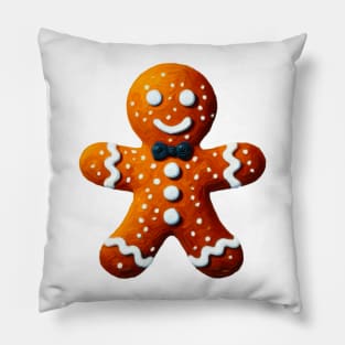 Fancy Gingerbread Man - Gingerbread Cookie with a Bow Tie - Oil Painting Graphic Art - No Outline Pillow
