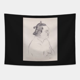 Calm Before the Storm - Pencil drawing of legendary sumo wrestler Hakuho Tapestry