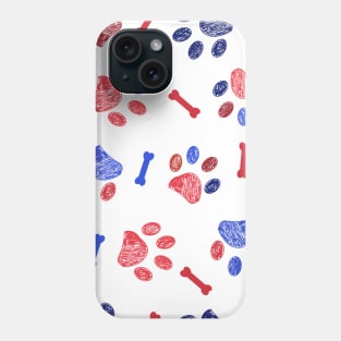 Blue and red doodle paw prints Phone Case