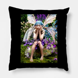 Fairy on rock with flowers Pillow