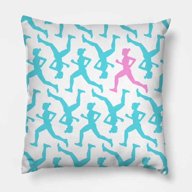 Running Girl Pastel Pattern Pillow by XOOXOO