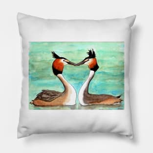 Great crested grebes in love Pillow